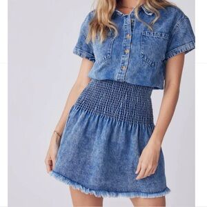 #125 Denim Elastic Waist Raw Hem Dress